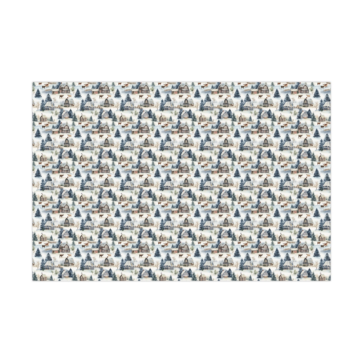 Christmas Wrapping Paper, Cows and Blue Barns, print example