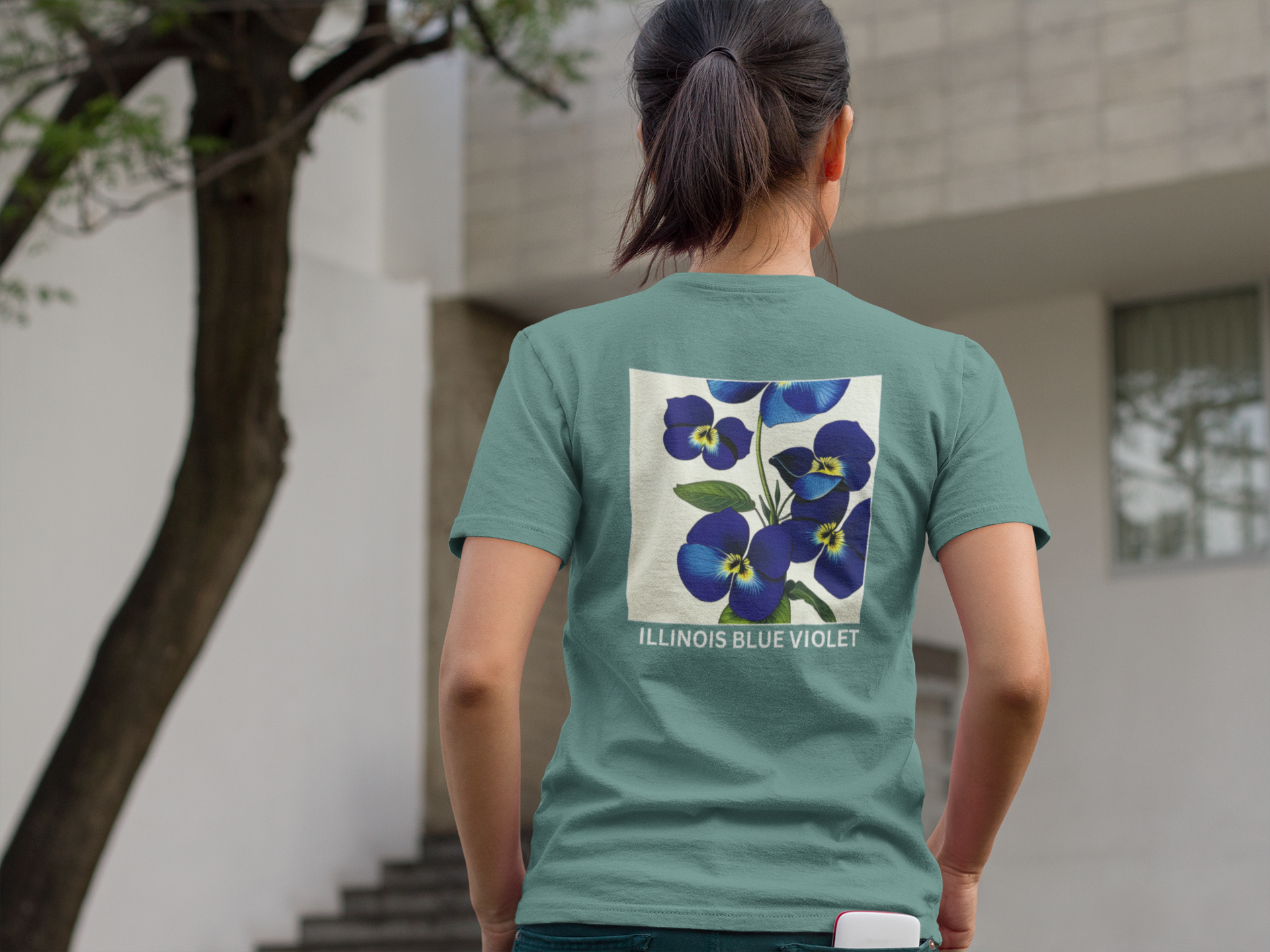 Illinois Blue Violet Shirt, on a person, seafoam